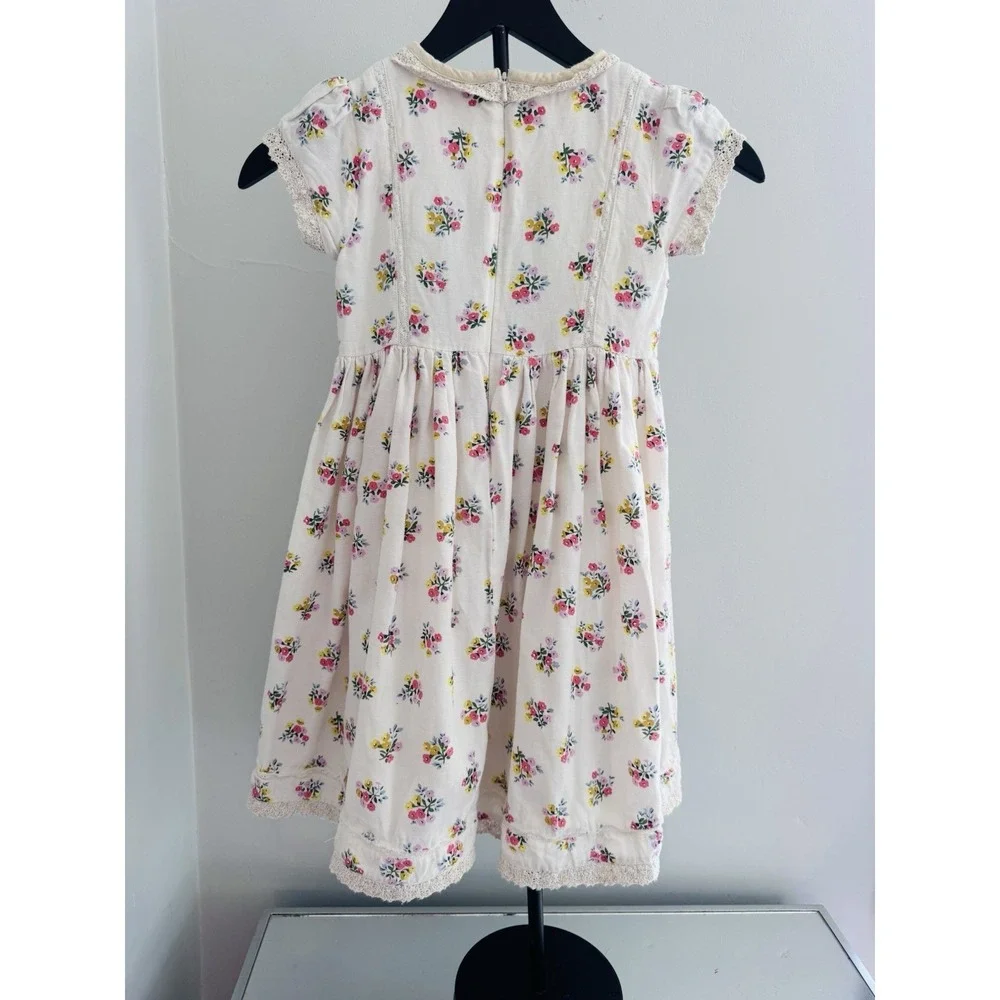 Boden Girls Floral Dress 6-7Y Pink Cottagecore Lace Trim Cotton Linen Blend